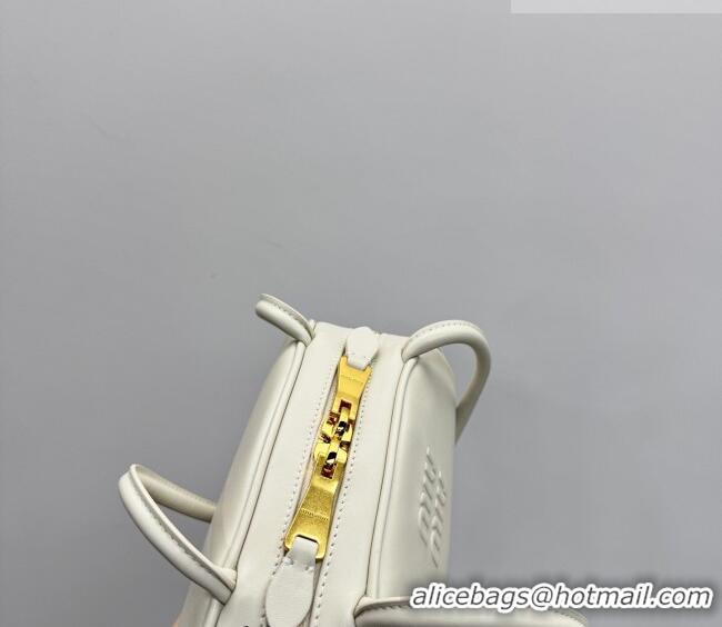 Big Discount Miu Miu Beau Leather Bowling Bag 5BB192 White 2026