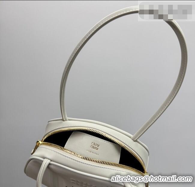 Big Discount Miu Miu Beau Leather Bowling Bag 5BB192 White 2026