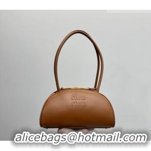 Luxury Cheap Miu Miu Beau Leather Bowling Bag 5BB192 Cognac Brown 2026