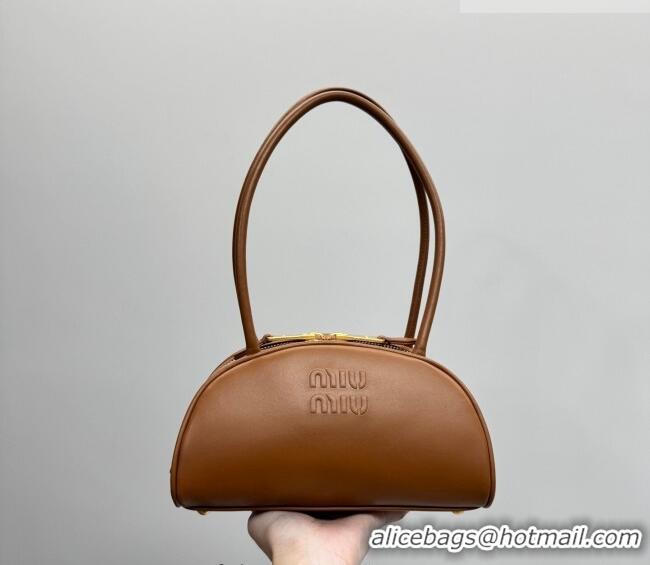 Luxury Cheap Miu Miu Beau Leather Bowling Bag 5BB192 Cognac Brown 2026