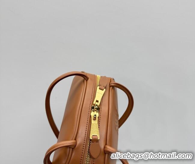 Luxury Cheap Miu Miu Beau Leather Bowling Bag 5BB192 Cognac Brown 2026