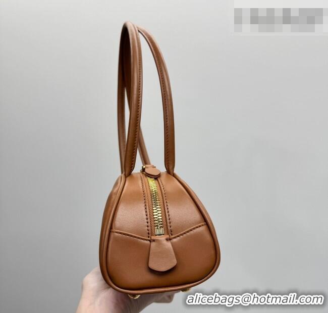 Luxury Cheap Miu Miu Beau Leather Bowling Bag 5BB192 Cognac Brown 2026