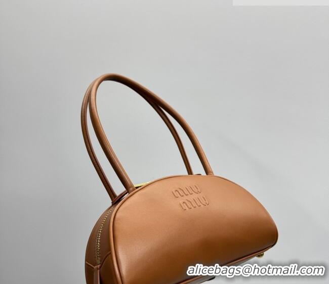 Luxury Cheap Miu Miu Beau Leather Bowling Bag 5BB192 Cognac Brown 2026