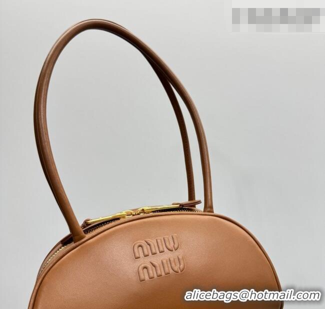 Luxury Cheap Miu Miu Beau Leather Bowling Bag 5BB192 Cognac Brown 2026