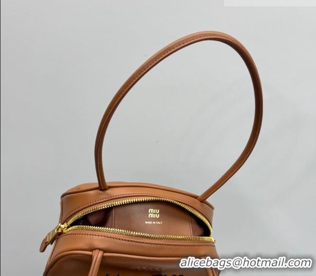 Luxury Cheap Miu Miu Beau Leather Bowling Bag 5BB192 Cognac Brown 2026