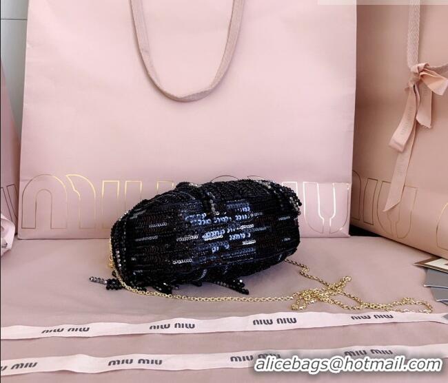 Top Design Miu Miu Wander satin mini-bag with crystal and sequin fringe 5BP078 Black 2026