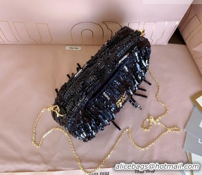 Top Design Miu Miu Wander satin mini-bag with crystal and sequin fringe 5BP078 Black 2026
