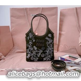 Grade Quality Miu Miu IVY embroidered gabardine bag 5BA281 Green 2026