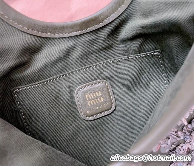 Grade Quality Miu Miu IVY embroidered gabardine bag 5BA281 Green 2026