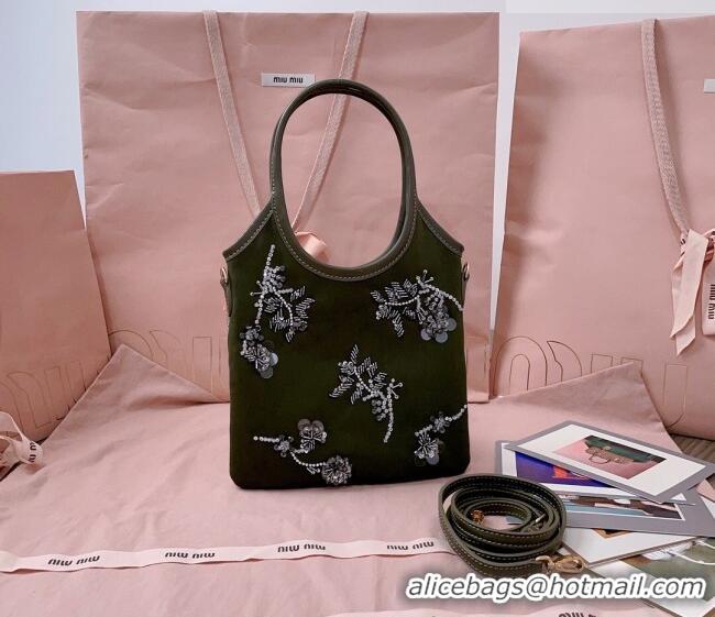 Grade Quality Miu Miu IVY embroidered gabardine bag 5BA281 Green 2026