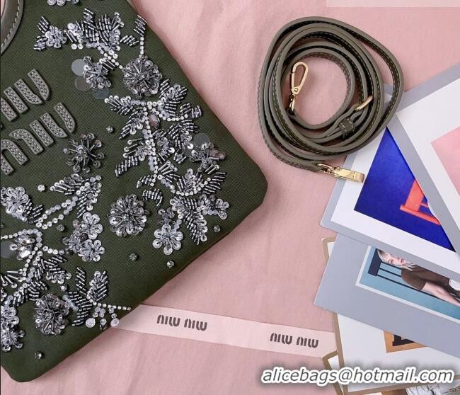 Grade Quality Miu Miu IVY embroidered gabardine bag 5BA281 Green 2026