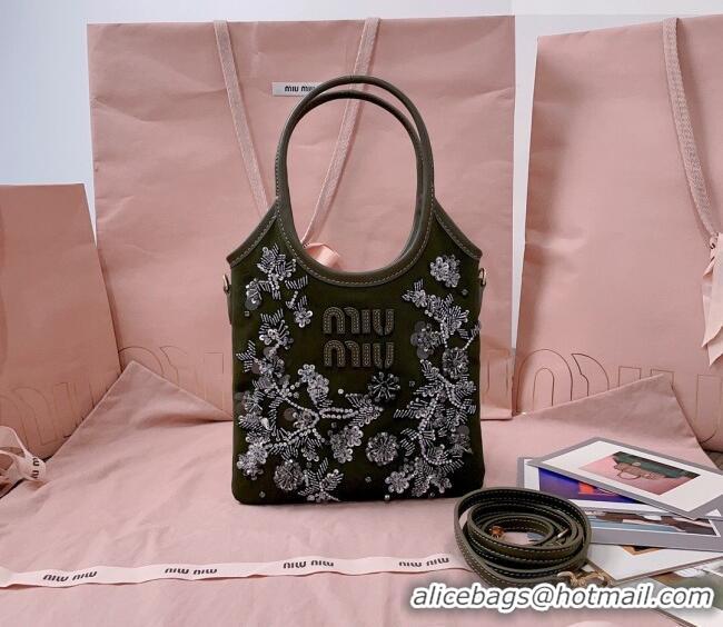 Grade Quality Miu Miu IVY embroidered gabardine bag 5BA281 Green 2026