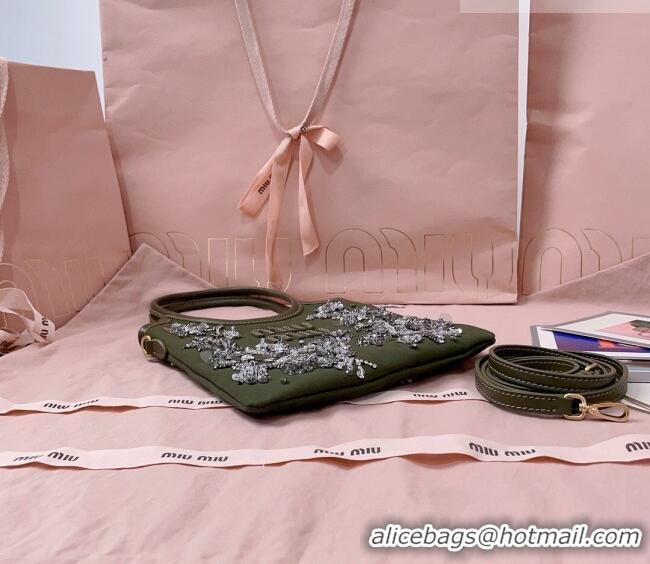 Grade Quality Miu Miu IVY embroidered gabardine bag 5BA281 Green 2026