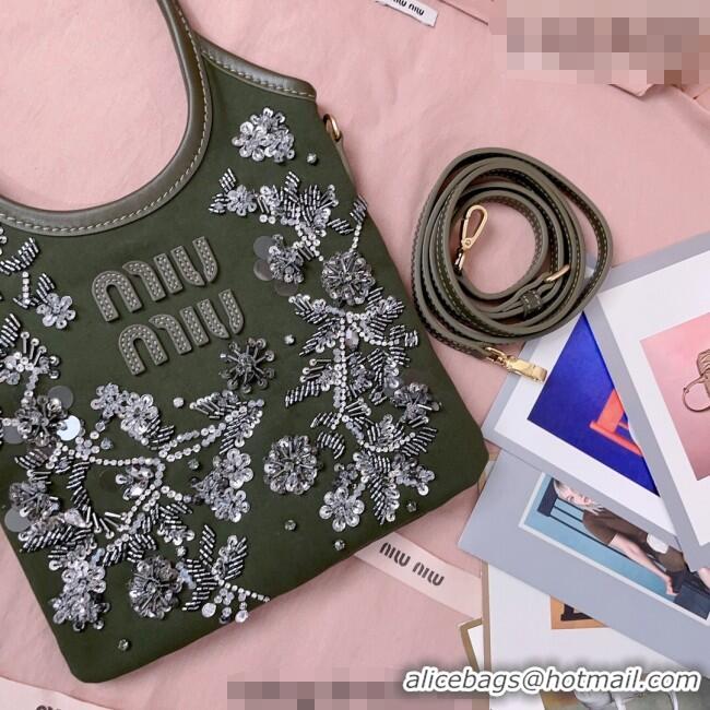 Grade Quality Miu Miu IVY embroidered gabardine bag 5BA281 Green 2026