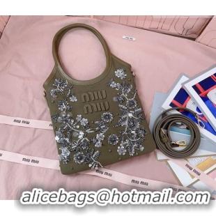 Cheapest Miu Miu IVY embroidered gabardine bag 5BA281 Olive 2026