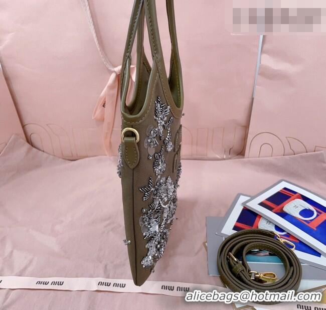 Cheapest Miu Miu IVY embroidered gabardine bag 5BA281 Olive 2026