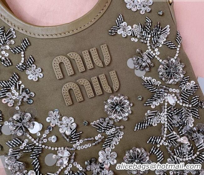 Cheapest Miu Miu IVY embroidered gabardine bag 5BA281 Olive 2026