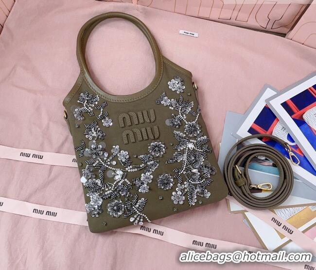 Cheapest Miu Miu IVY embroidered gabardine bag 5BA281 Olive 2026