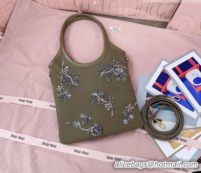 Cheapest Miu Miu IVY embroidered gabardine bag 5BA281 Olive 2026
