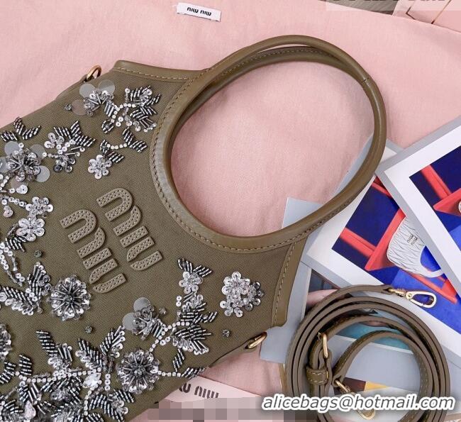 Cheapest Miu Miu IVY embroidered gabardine bag 5BA281 Olive 2026