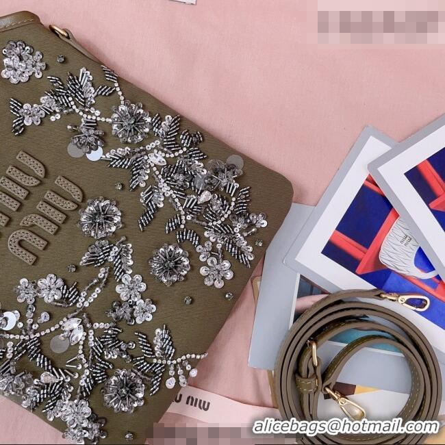 Cheapest Miu Miu IVY embroidered gabardine bag 5BA281 Olive 2026