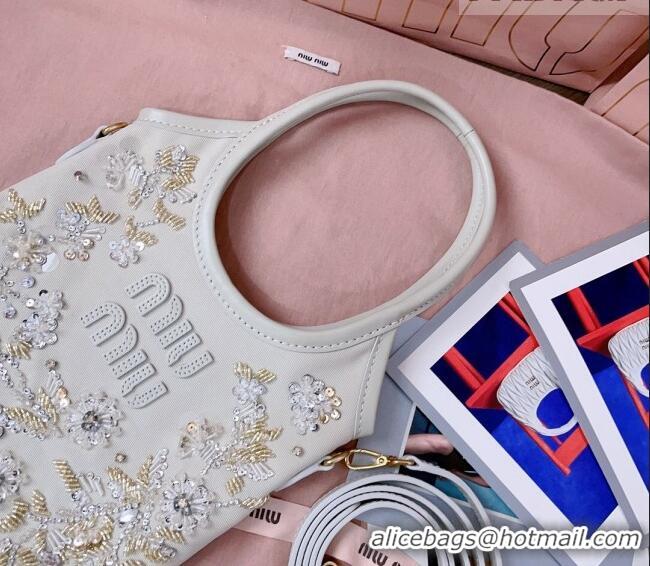 Good Product Miu Miu IVY embroidered gabardine bag 5BA281 White 2026