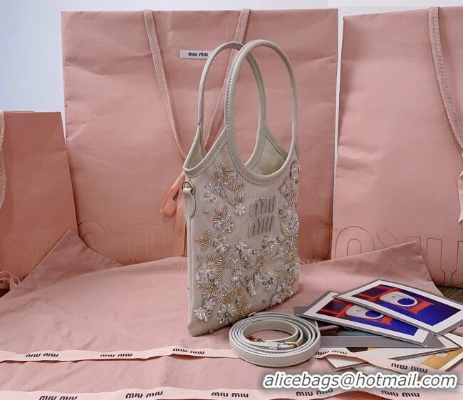 Good Product Miu Miu IVY embroidered gabardine bag 5BA281 White 2026