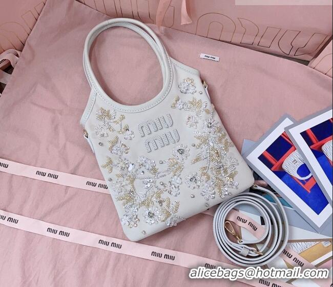 Good Product Miu Miu IVY embroidered gabardine bag 5BA281 White 2026