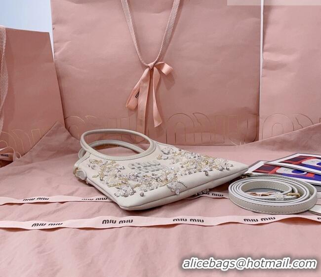 Good Product Miu Miu IVY embroidered gabardine bag 5BA281 White 2026