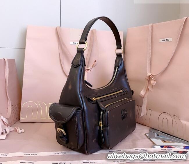 Luxury Cheap Miu Miu Pocket nappa leather hobo bag 5BC189 Coffee Brown 2026