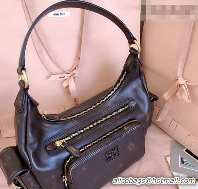 Luxury Cheap Miu Miu Pocket nappa leather hobo bag 5BC189 Coffee Brown 2026