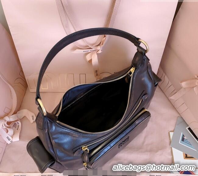 Luxury Cheap Miu Miu Pocket nappa leather hobo bag 5BC189 Coffee Brown 2026