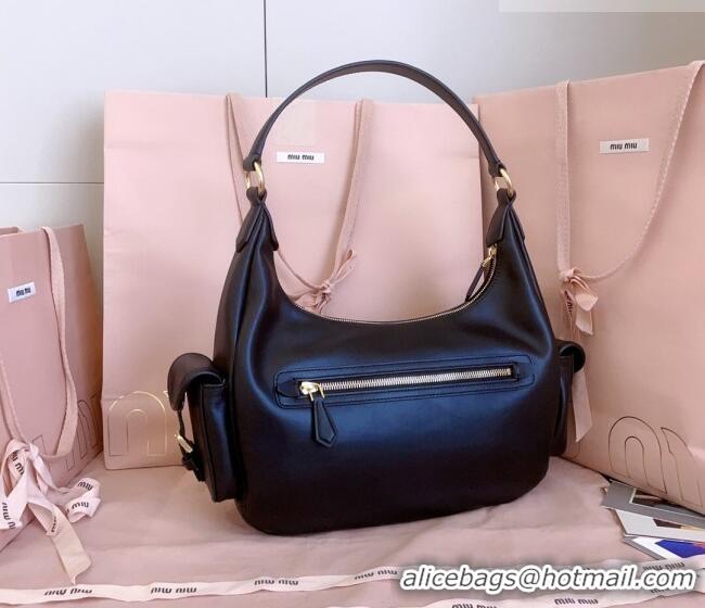 Reasonable Price Miu Miu Pocket nappa leather hobo bag 5BC189 Black 2026