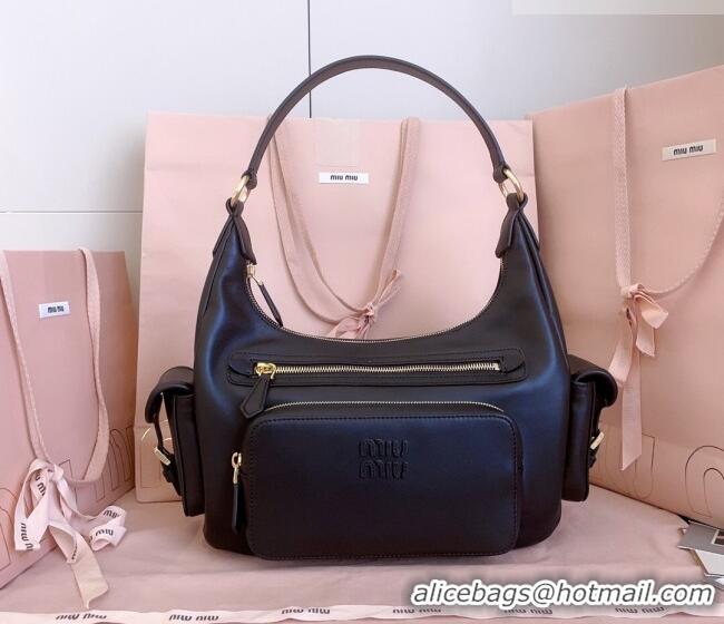 Reasonable Price Miu Miu Pocket nappa leather hobo bag 5BC189 Black 2026