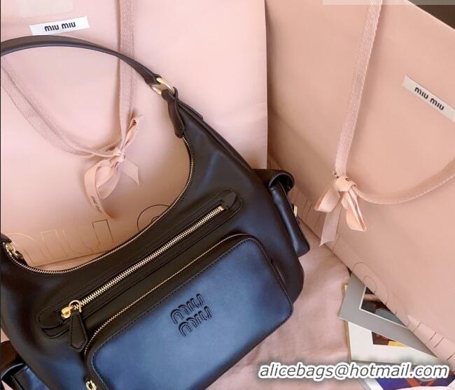 Reasonable Price Miu Miu Pocket nappa leather hobo bag 5BC189 Black 2026