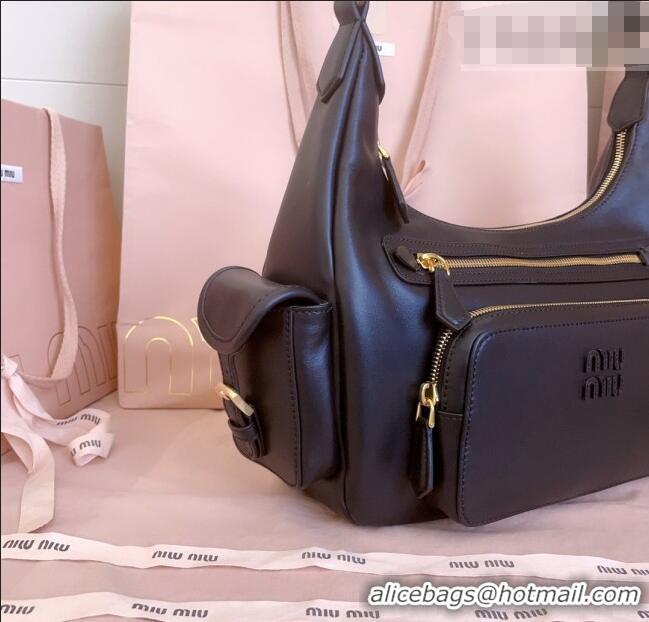Reasonable Price Miu Miu Pocket nappa leather hobo bag 5BC189 Black 2026