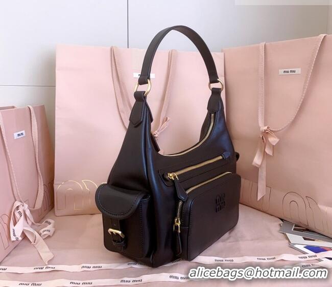 Reasonable Price Miu Miu Pocket nappa leather hobo bag 5BC189 Black 2026