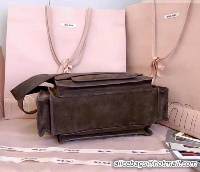 Top Design Miu Miu Pocket Suede Shoulder Bag 5BA178 Briarwood Brown 2026