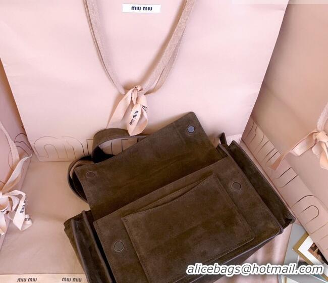 Top Design Miu Miu Pocket Suede Shoulder Bag 5BA178 Briarwood Brown 2026