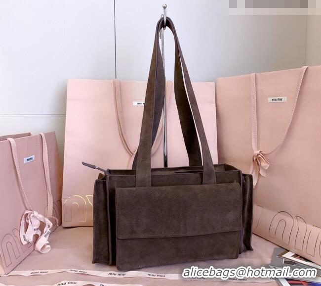 Top Design Miu Miu Pocket Suede Shoulder Bag 5BA178 Briarwood Brown 2026