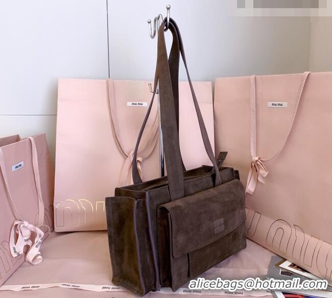 Top Design Miu Miu Pocket Suede Shoulder Bag 5BA178 Briarwood Brown 2026