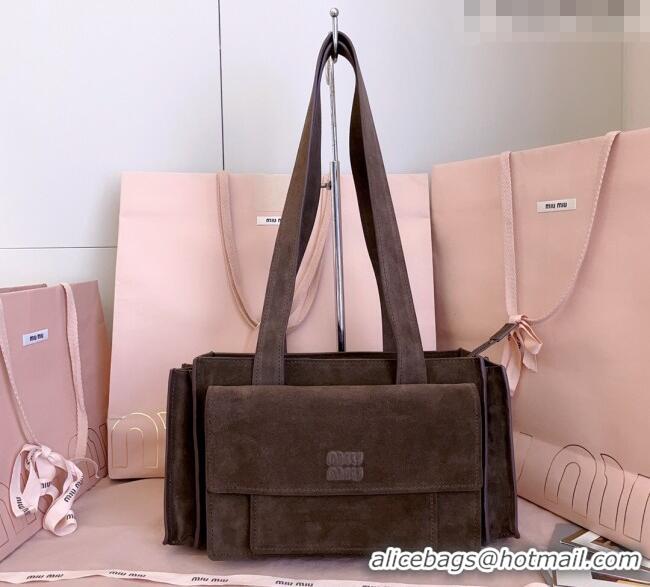 Top Design Miu Miu Pocket Suede Shoulder Bag 5BA178 Briarwood Brown 2026