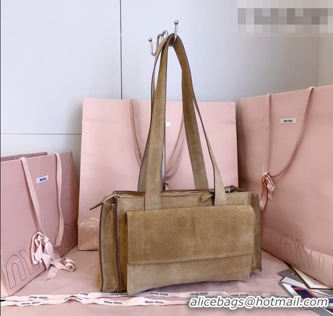 Top Grade Miu Miu Pocket Suede Shoulder Bag 5BA178 Ecru Beige 2026