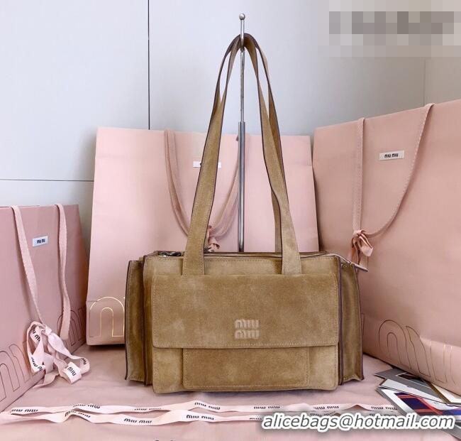 Top Grade Miu Miu Pocket Suede Shoulder Bag 5BA178 Ecru Beige 2026