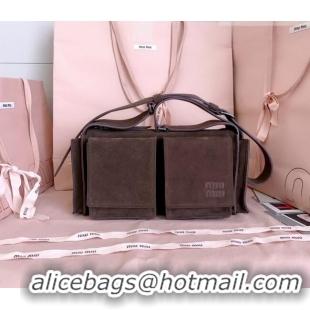 Good Product Miu Miu Pocket Suede Shoulder Bag 5BA175 Briarwood Brown 2026