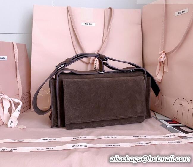 Good Product Miu Miu Pocket Suede Shoulder Bag 5BA175 Briarwood Brown 2026