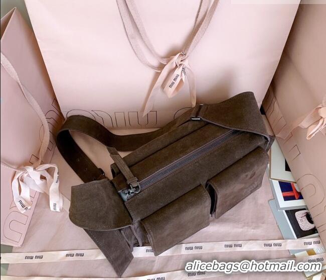Good Product Miu Miu Pocket Suede Shoulder Bag 5BA175 Briarwood Brown 2026