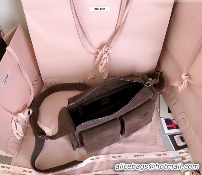 Good Product Miu Miu Pocket Suede Shoulder Bag 5BA175 Briarwood Brown 2026