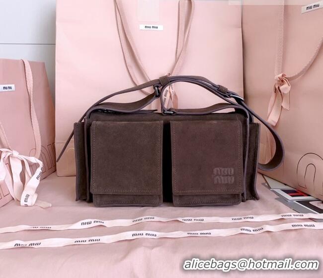 Good Product Miu Miu Pocket Suede Shoulder Bag 5BA175 Briarwood Brown 2026
