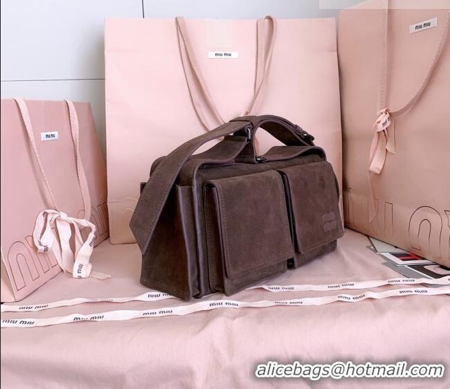 Good Product Miu Miu Pocket Suede Shoulder Bag 5BA175 Briarwood Brown 2026
